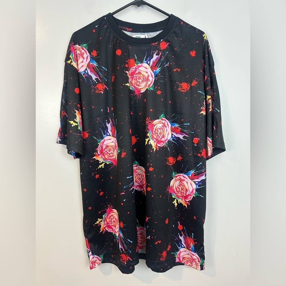 NWT Fresh Prince Y2K 90s Rose Floral Print Long Sleeve Polyester T-shirt Size 3X